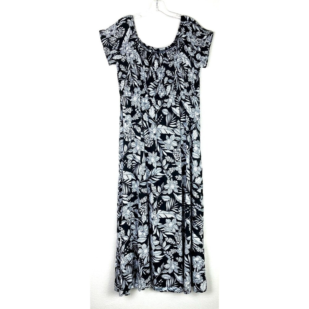 Evans Empire Waist Maxi Dress Women's Size 18 Floral Smocked On/Off the Shoulder